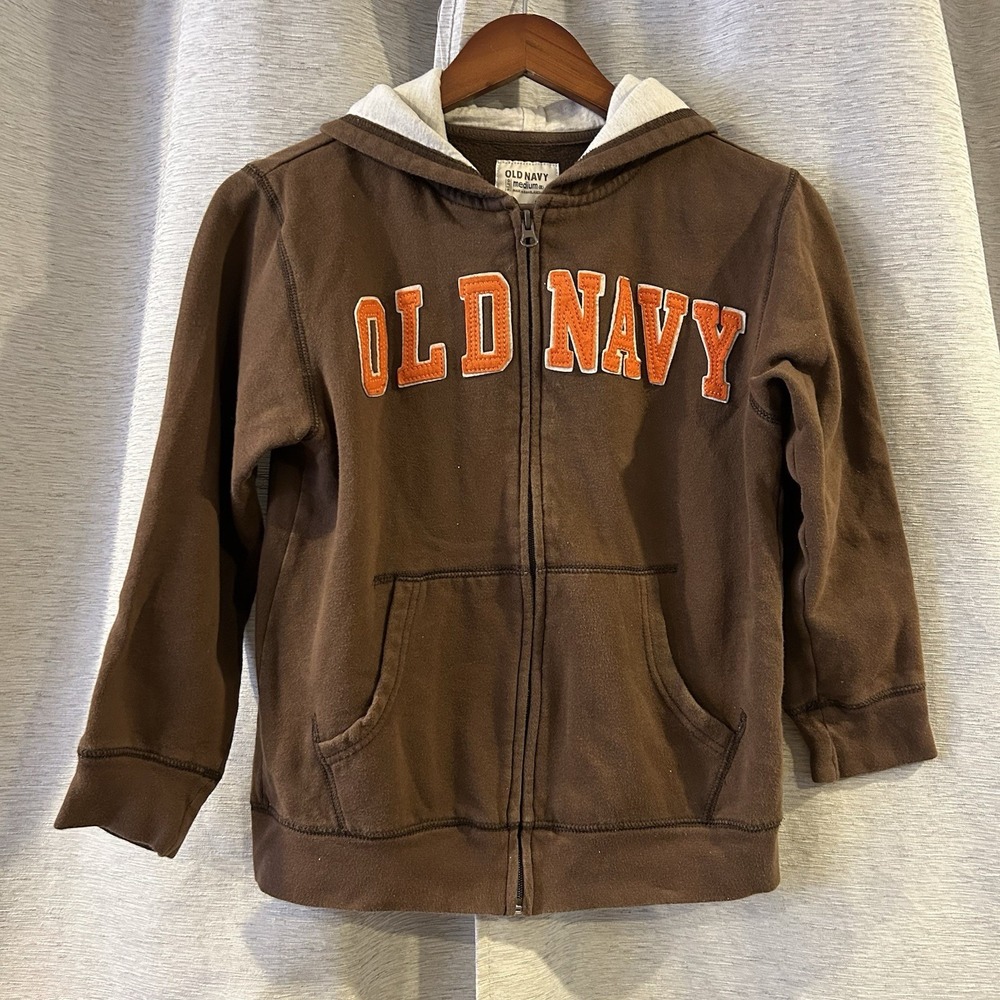 VTG Y2K Old Navy Full Zip Spell Out Hoodie Sweatshirt Brown Youth Medium Skater